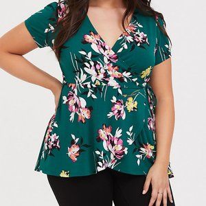 Green Floral Wrap Top